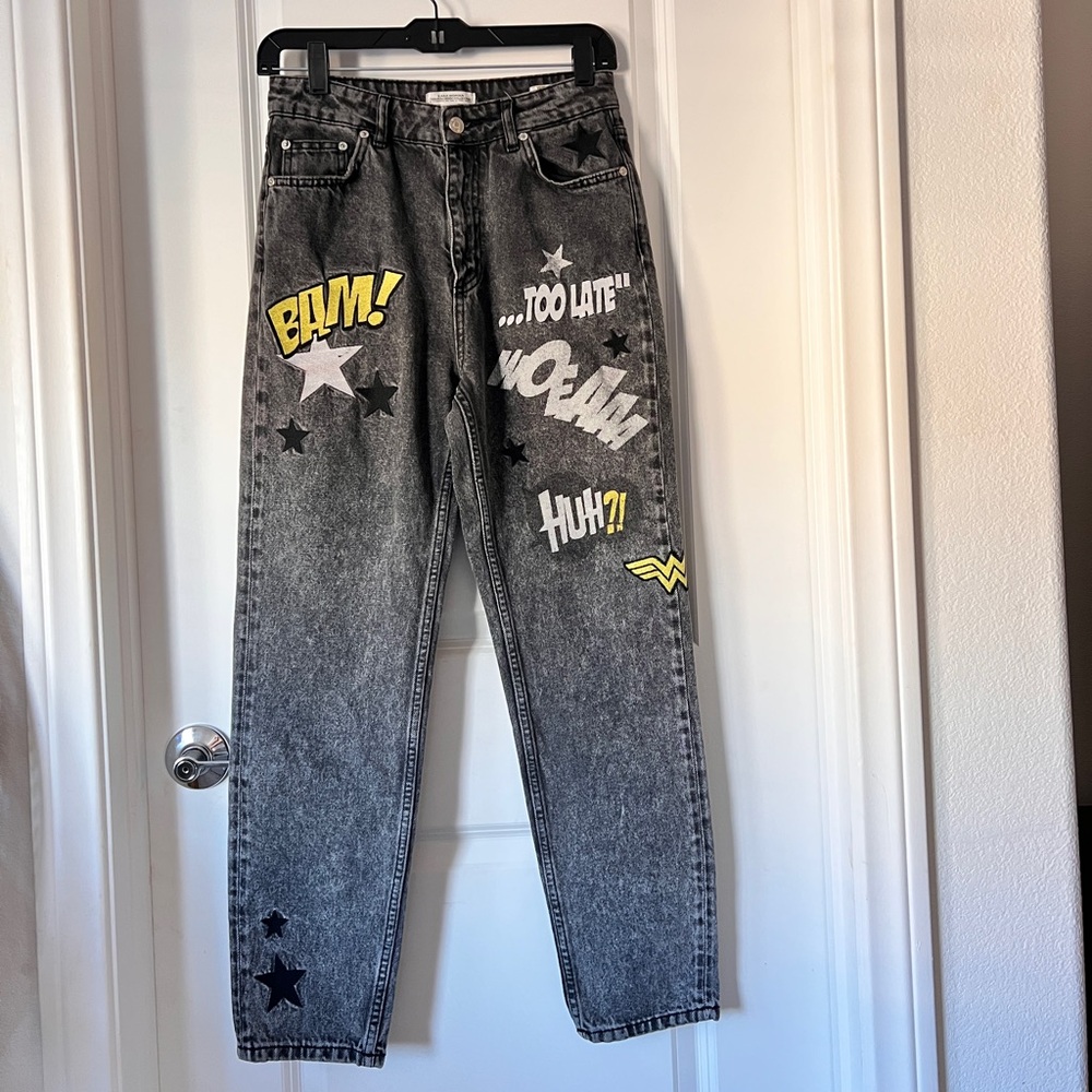 Zara x Wonder Woman Dark Wash Embroidered 100% Cotton High Waist Jeans Size‎ 4